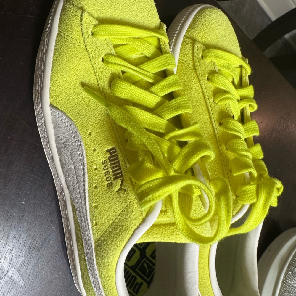 Puma Neon Yellow Suede Low-Top Sneakers